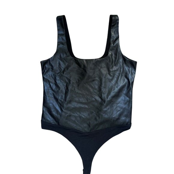 Good American Sz 3 / L Black Faux Leather Modern Tank Thong Bodysuit New (NWOT) - Picture 3 of 8